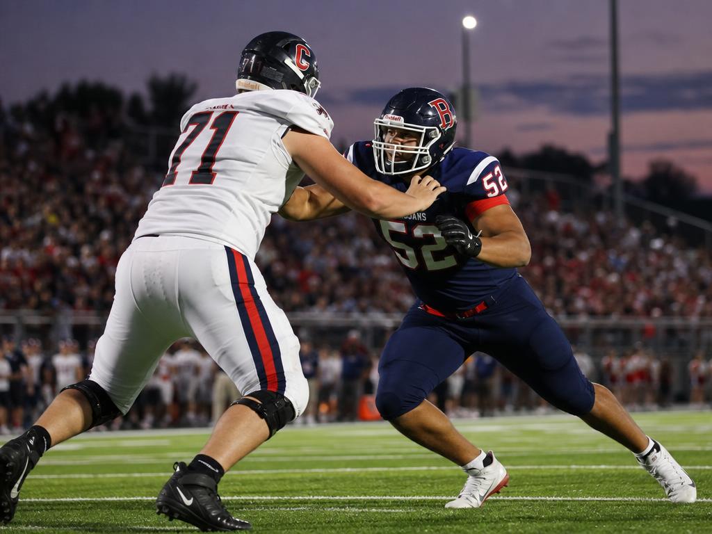 A defensive lineman using a pass-rush move to get to the quarterback
