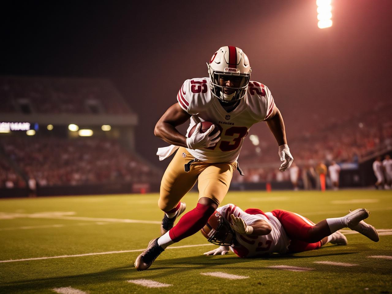 A running back fighting through contact to finish the run