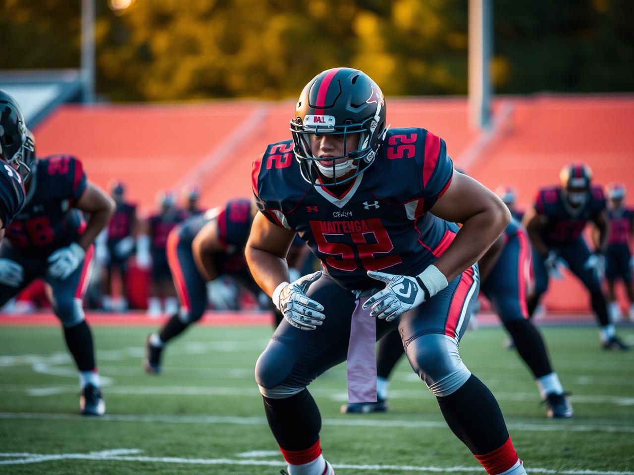 An offensive lineman sliding in pass protection