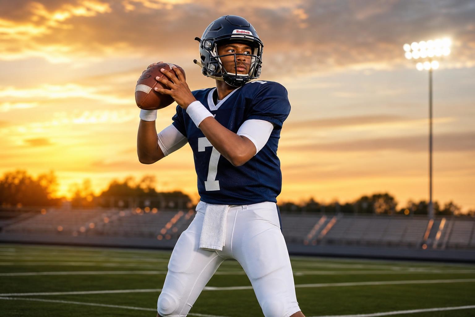 A quarterback throwing a pass with proper mechanics