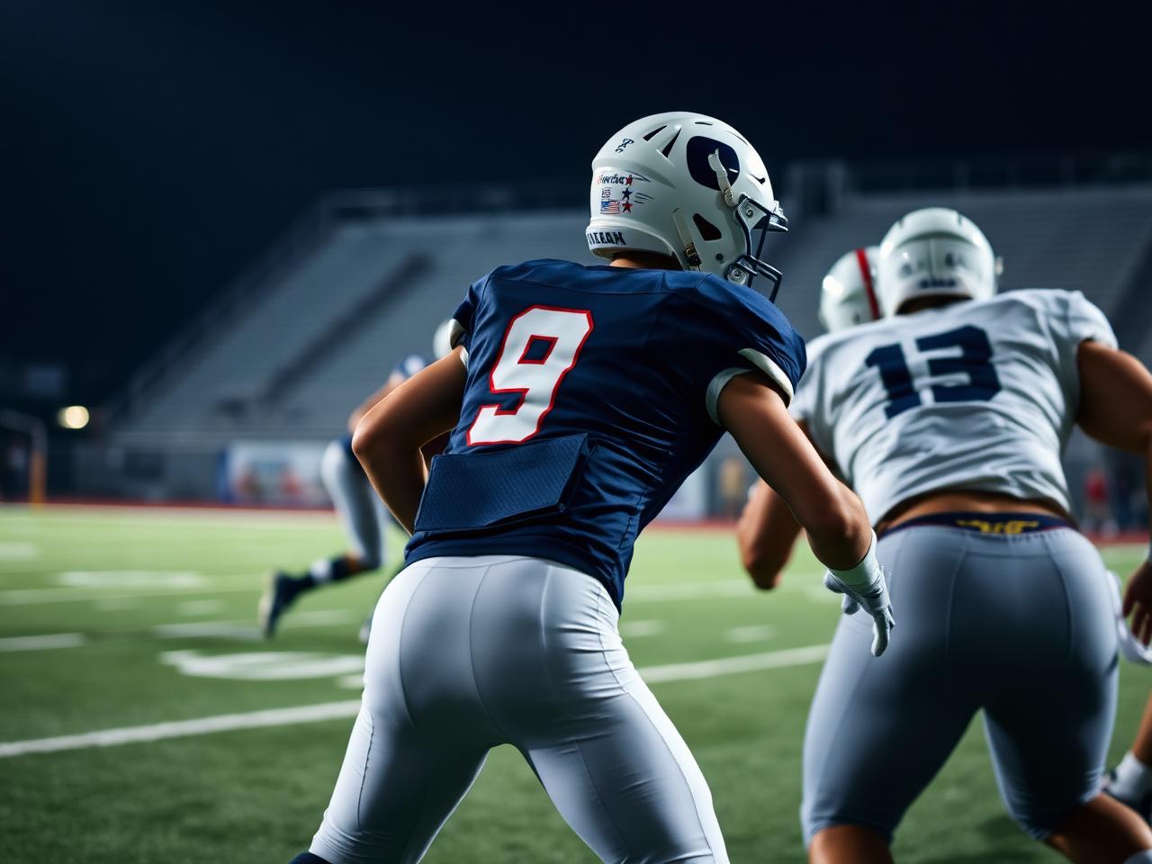 A safety reading the quarterback while dropping into coverage