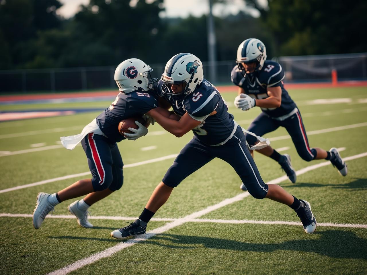 A safety making a controlled open-field tackle in space