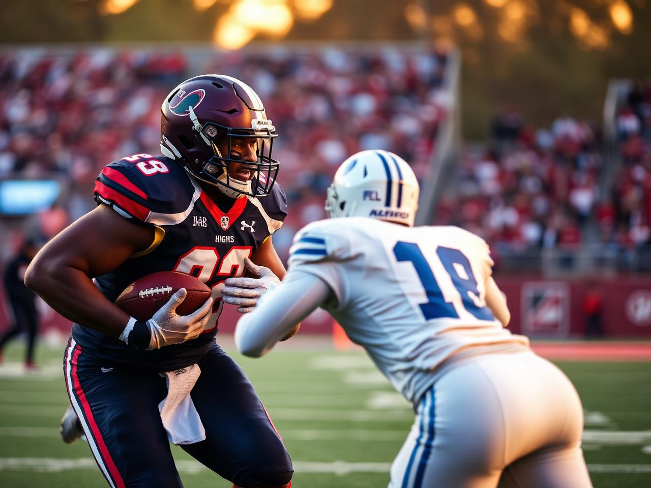 A tight end finishing a strong run block on the edge
