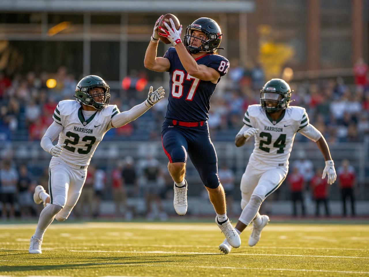 A tight end making a difficult catch in traffic